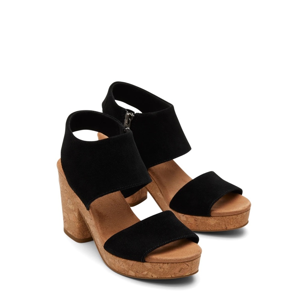 TOMS Majorca Black Suede Platform Cork Sandals
